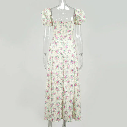 Summer Women Puff Sleeve Floral Printed Dress,Long Dresses,Woman Clothing,Dress Women,Women's Elegant Dresses,Sexy Costume Women